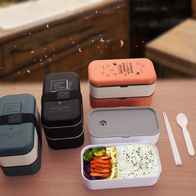 2-Layer Food Storage Container Portable Worker Student Wheat Straw