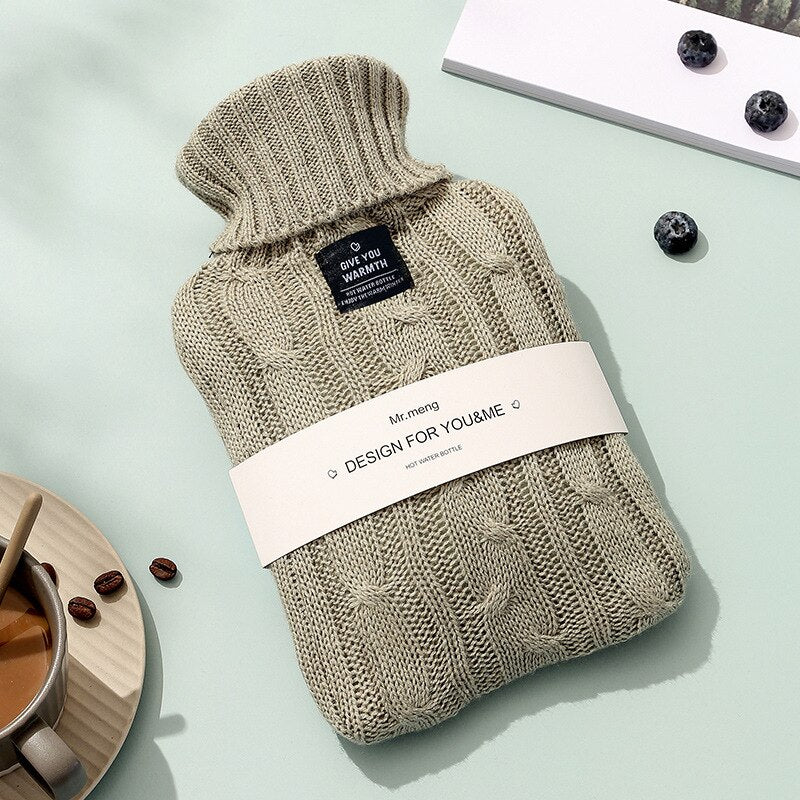 2000ml Hot Water Bottle Solid Color PVC Silicone Thermos Soft Knitted