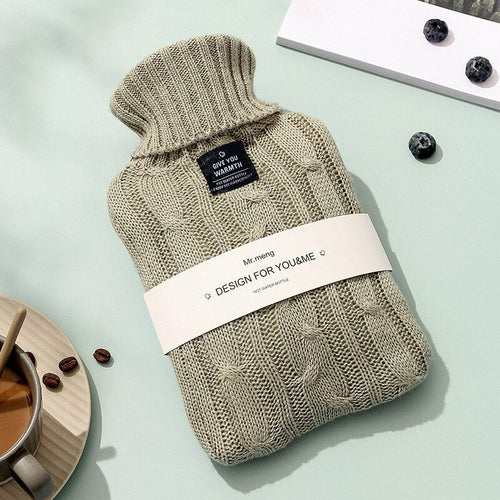 2000ml Hot Water Bottle Solid Color PVC Silicone Thermos Soft Knitted