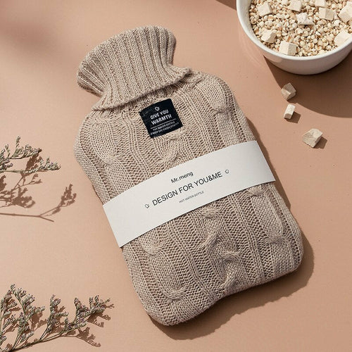 2000ml Hot Water Bottle Solid Color PVC Silicone Thermos Soft Knitted