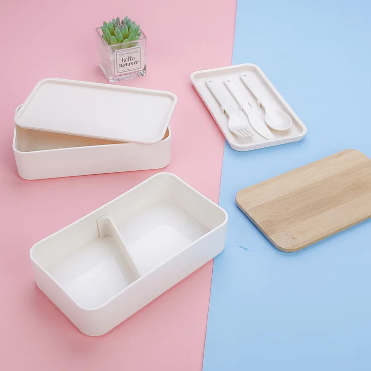 2-Layer Food Storage Container Portable Worker Student Wheat Straw