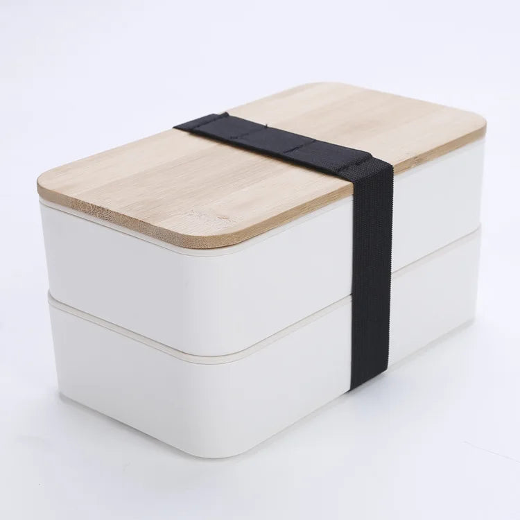 2-Layer Food Storage Container Portable Worker Student Wheat Straw