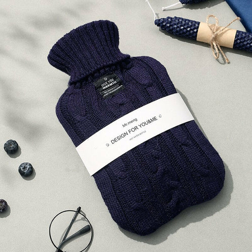 2000ml Hot Water Bottle Solid Color PVC Silicone Thermos Soft Knitted