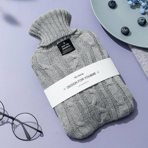 2000ml Hot Water Bottle Solid Color PVC Silicone Thermos Soft Knitted