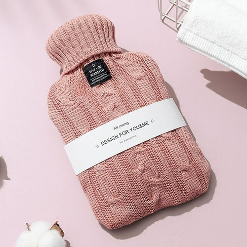 2000ml Hot Water Bottle Solid Color PVC Silicone Thermos Soft Knitted