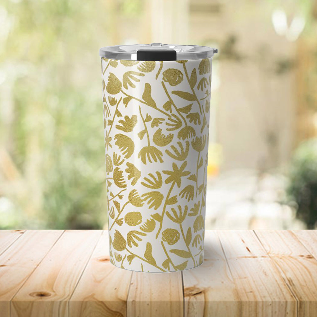 Gold Ink Floral Travel Coffee Mug