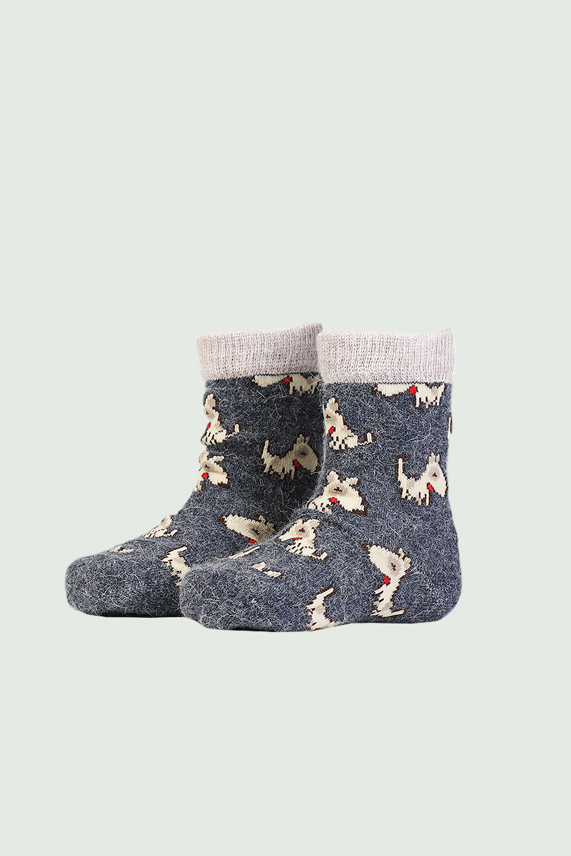 PLUUTO angora wool socks with dogs for babies